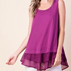 Sheer & Lace Layered Hem Sleeveless Top